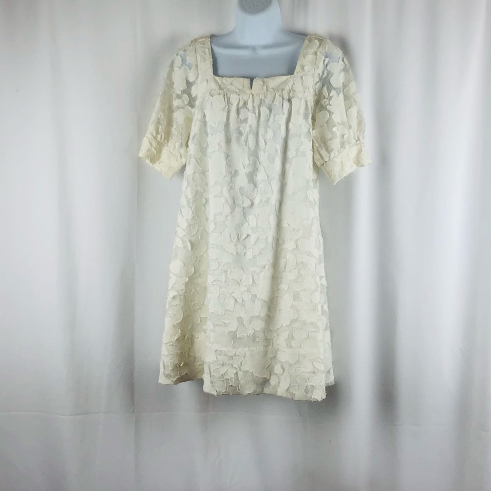 Liquid cotton blend lace overlay Square neck short sleeve mini shift dress 6